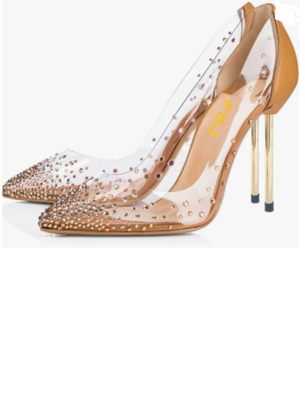FSJ Tan Studded Pointed Toe Transparent Pumps High Heels Shoes